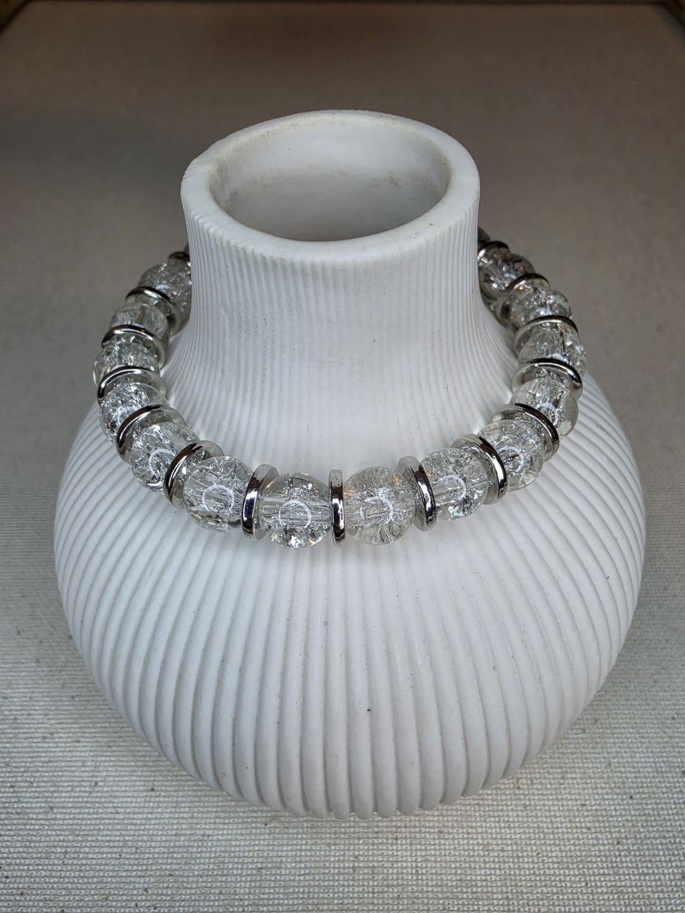 Cracked Glass & Silver Rondelle Stretch Bracelet